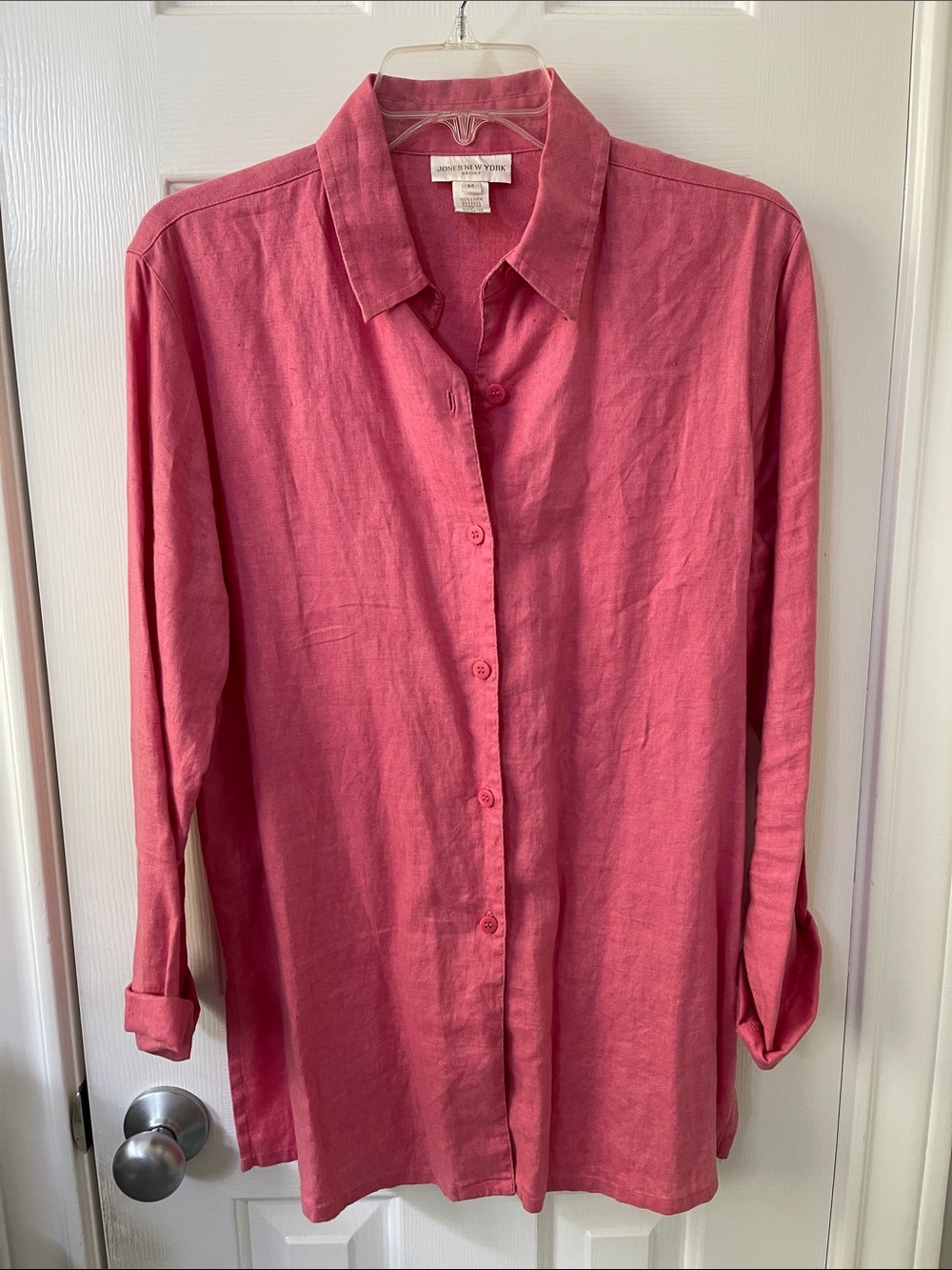 Jones New York Women’s Long-Sleeve Linen Button-Down Shirt in Rose